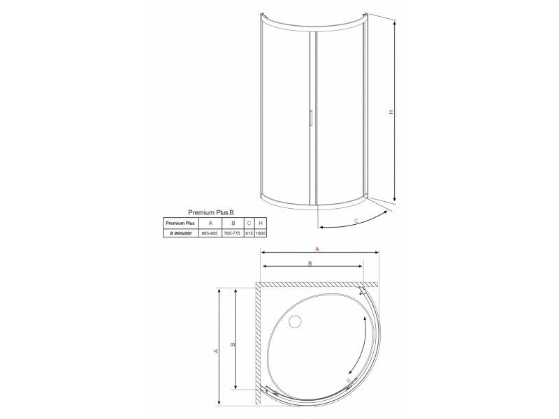 Купить Душевой уголок Radaway Premium Plus B 30473-01, 90 х 90 х 190 см