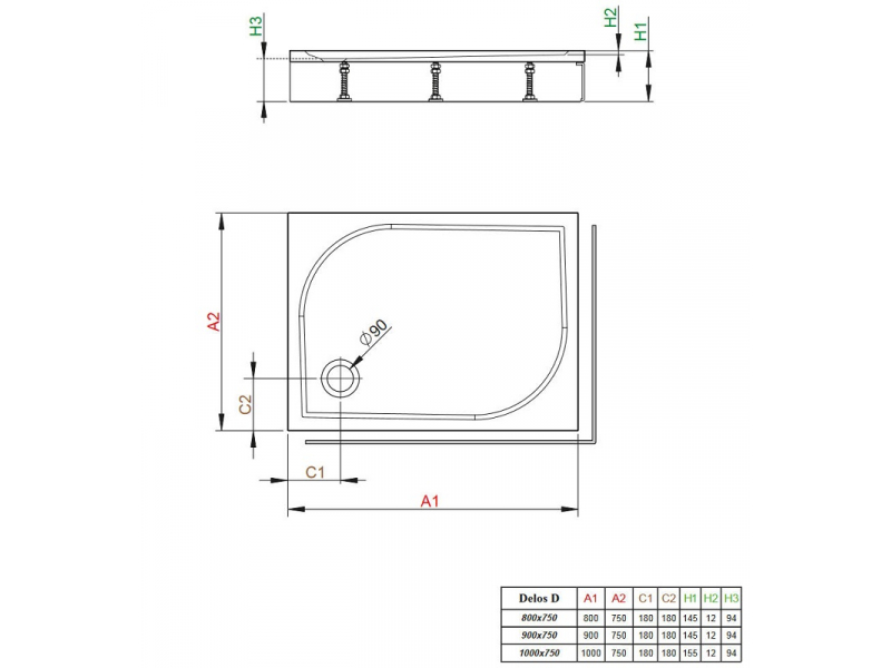 Купить Поддон для душа Radaway Delos D1000, 75 х 100 см, прямоугольный, 4D17515-03L/R