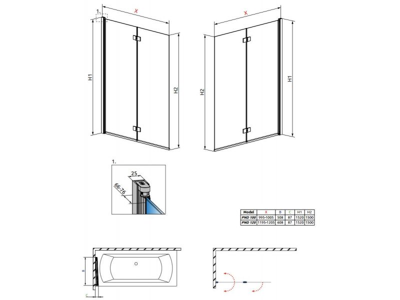 Купить Шторка для ванны Radaway Essenza New PND 120 207212-01