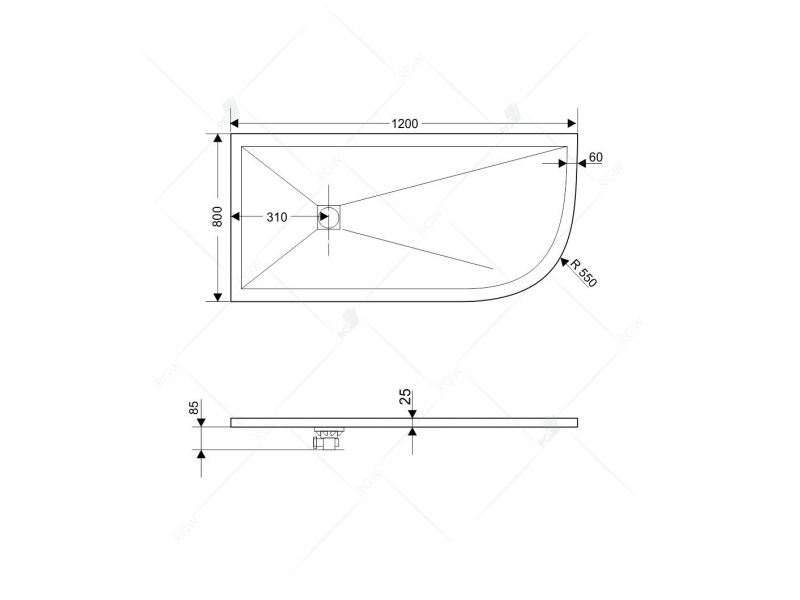 Купить Душевой поддон RGW ST/A L/R – 0128G 16154128-02L/R 80 x 120 см, асимметричный, цвет серый, из искусственного камня