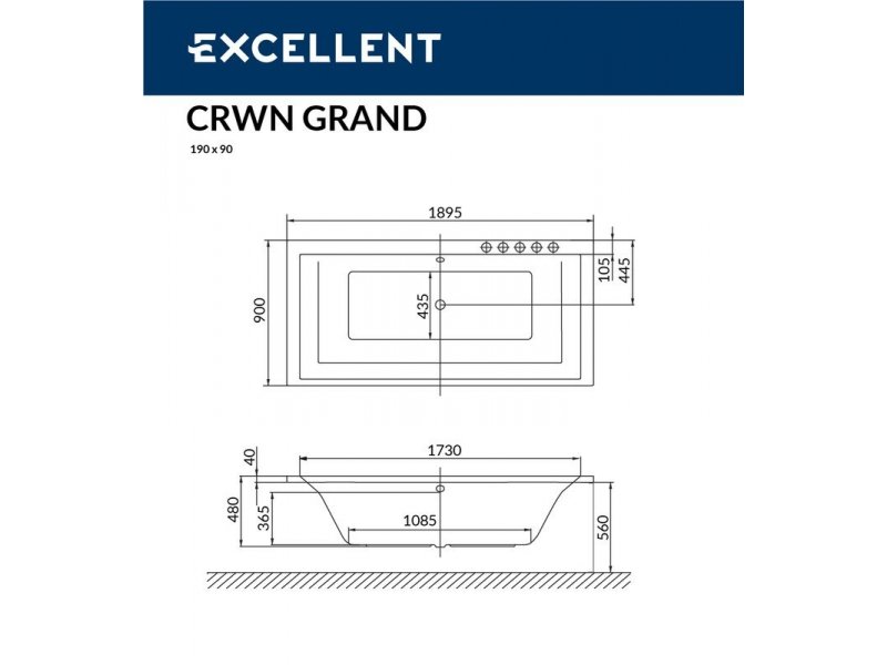 Купить Ванна гидромассажная Excellent Crown Grand 190 x 90 см, LINE, хром, каркас в подарок