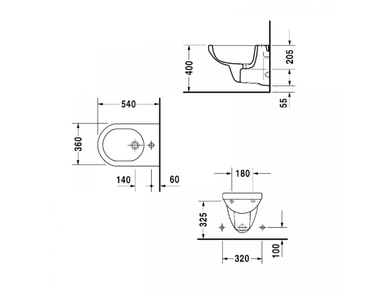 Купить Биде подвесное Duravit Happy D 025615 с вертикальным выпуском