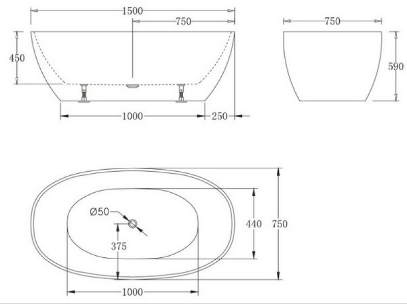 Купить Ванна акриловая BelBagno BB81-1500 150x75x45 см