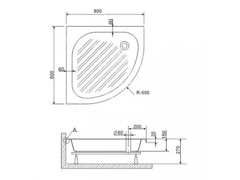 Купить Душевой поддон RGW BP/CL-S 16180488-51-A 80 x 80 см акриловый, четверть круга, цвет белый