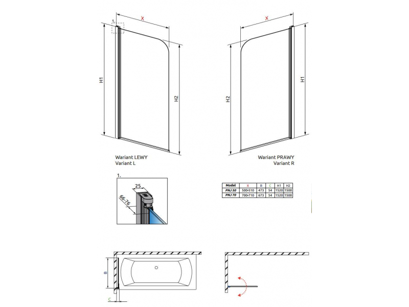 Купить Шторка на ванну Radaway EOS PNJ 50 205102-101R