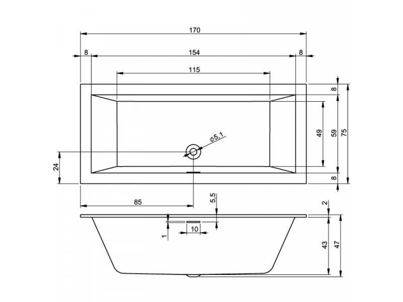 Купить Акриловая ванна Riho Rething Cubic 170 x 75 см Pulg&Play, BD8900500000000