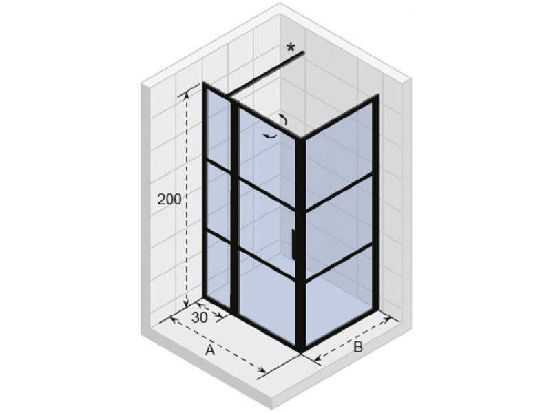 Купить Душевой уголок Riho Grid XL GB203, GB2130080, 130 х 80 х 200 см, стекло прозрачное, профиль черный с панелью 30 см