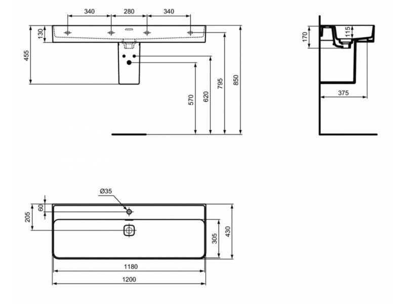 Купить Раковина Ideal Standard Strada II 120 см, белый, T300601