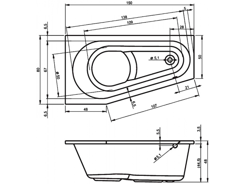 Купить Акриловая ванна Riho Delta 150 x 80 см, левая/правая