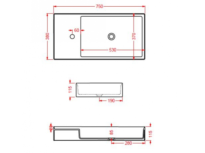 Купить Раковина ArtCeram Scalino 75 SCL004 01; 00, накладная, цвет - белый глянцевый, 75 х 38 х 11,5 см