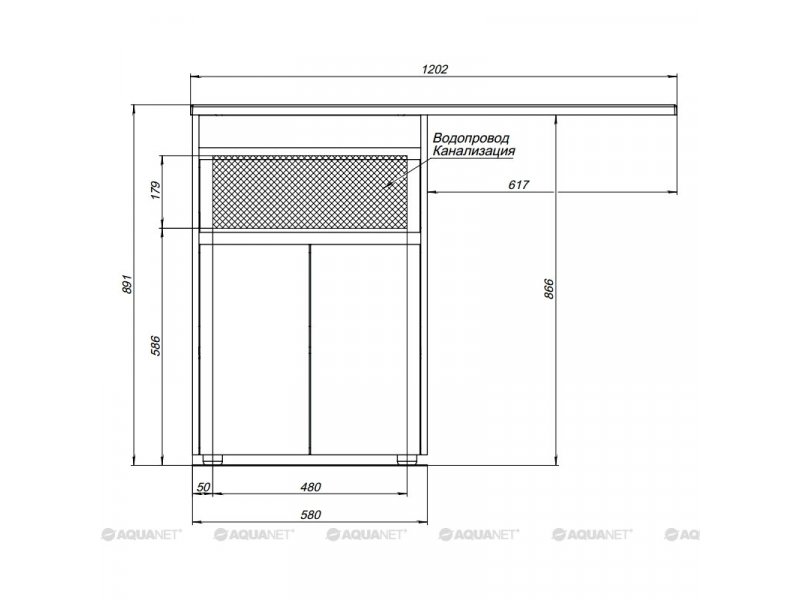 Купить Тумба под раковину Aquanet Токио 58 00237745 (напольная, 1 ящик, 2 дверцы), цвет белый