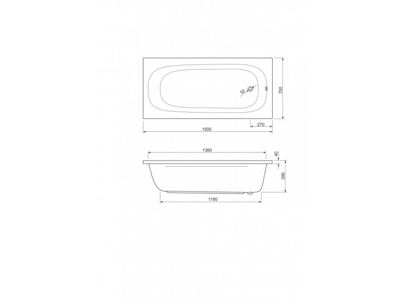 Купить Ванна акриловая Cezares Piave-150-70-42 150 x 70 x 42 см