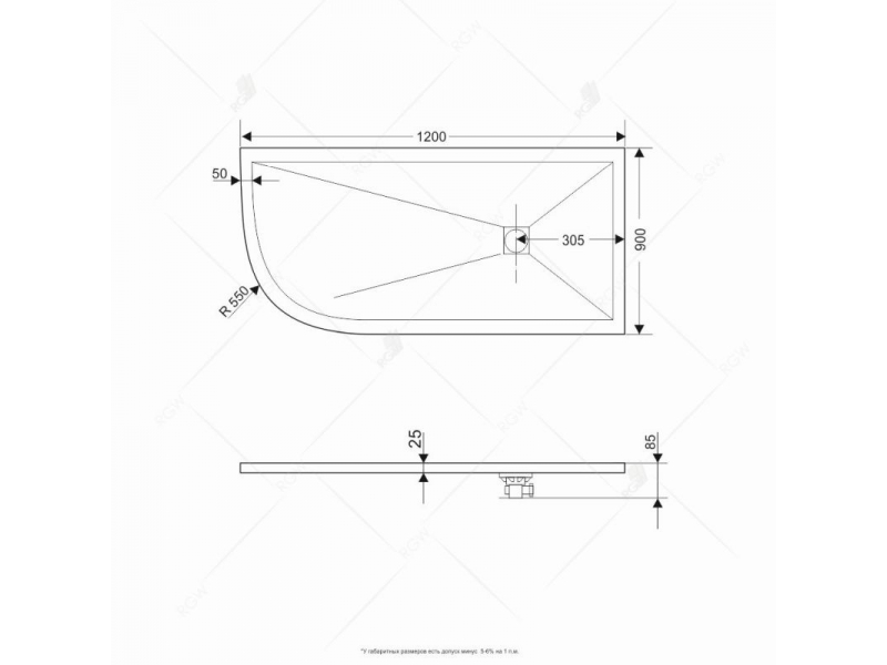 Купить Душевой поддон RGW ST/A L/R – 0129G 16154129-02L/R 90 x 120 см, асимметричный, цвет серый, из искусственного камня