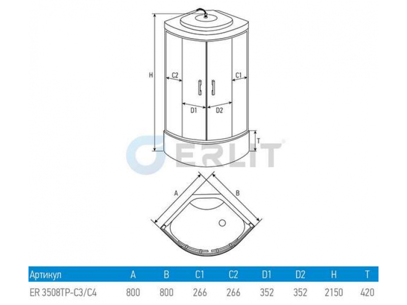 Купить Душевая кабина Erlit Comfort ER3508TP-C4, 80 x 80 см