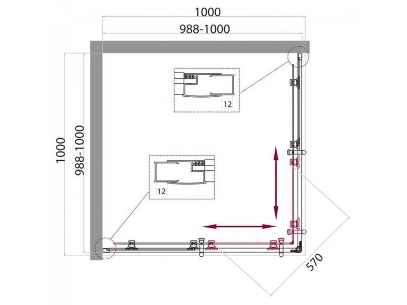 Купить Душевой уголок BelBagno 100 х 100 х 195 см, профиль хром, стекло шиншилла, UNO-195-A-2-100-CH-CR