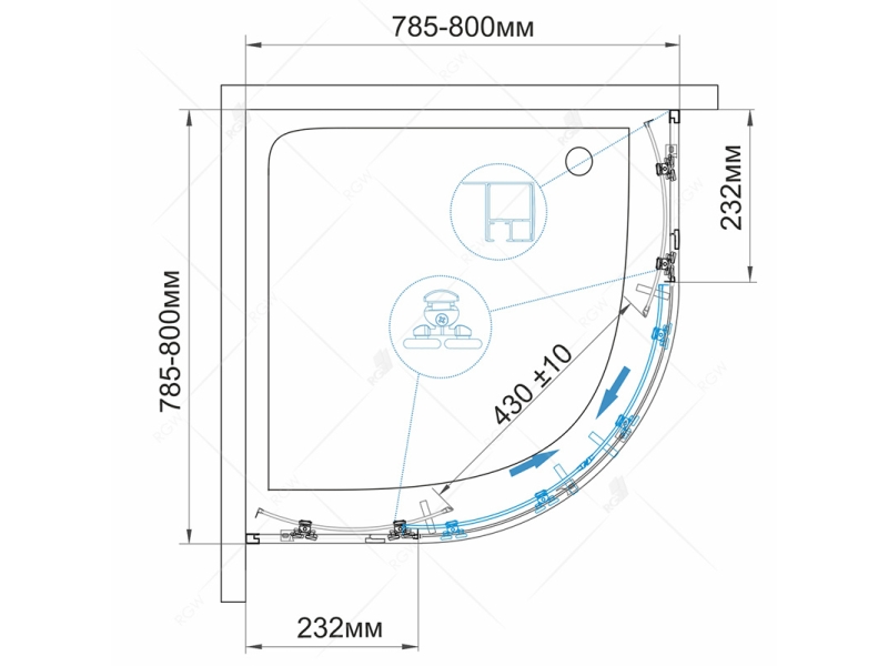 Купить Душевой уголок RGW Classic CL-53B 06095388-14 80 х 80 см, четверть круга, профиль черный, стекло прозрачное