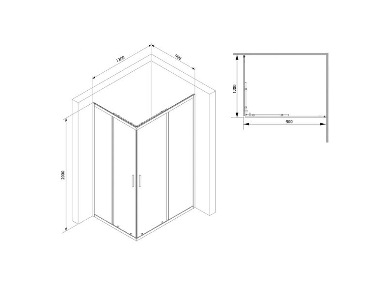 Купить Душевой уголок Am. Pm Gem S Twin Slide, 120 x 90 см, высота 200 см, стекло прозрачное, профиль черный матовый, W93G-404-120290-BT