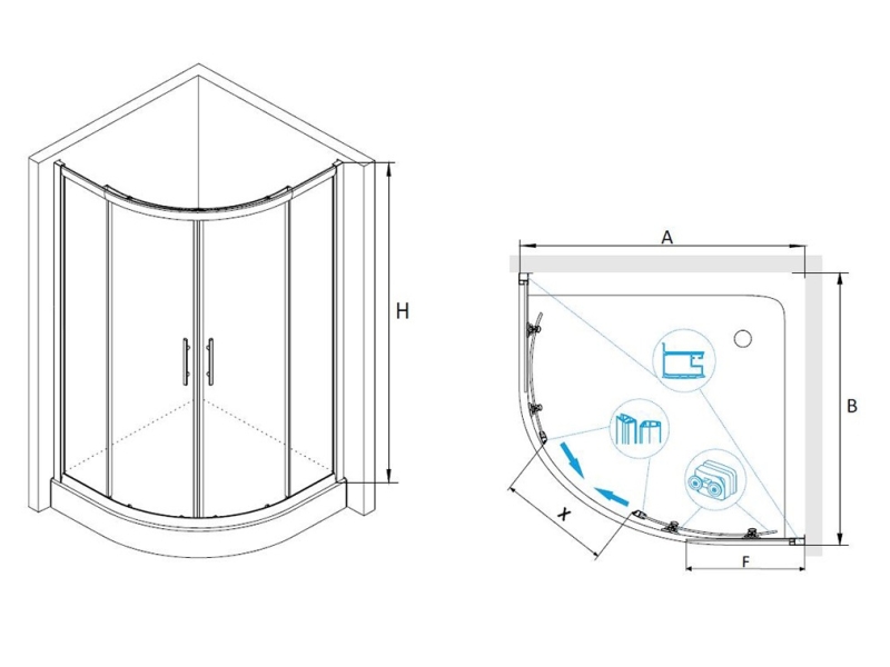 Купить Душевой уголок RGW HO-51, 03065199-11, 90 х 90 x 195 см, четверть круга, дверь раздвижная, стекло прозрачное, хром