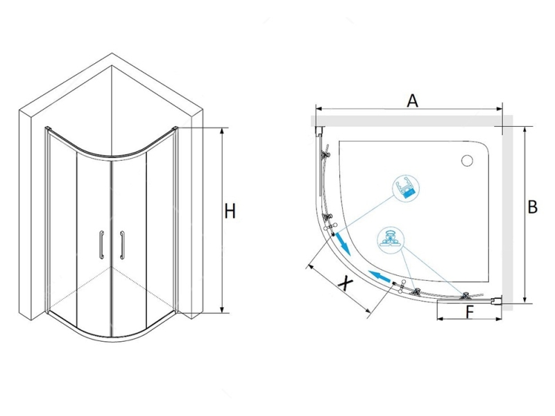Купить Душевой уголок RGW PA-51, 02085188-11, 80 х 80 x 190 см четверть круга, дверь раздвижная, стекло прозрачное, хром