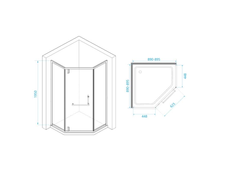 Купить Душевой уголок RGW Hotel HO-084G, 3350608499-16, 90 х 90 см, пятиугольный, дверь распашная, стекло прозрачное, профиль золото