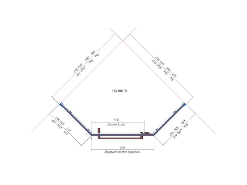 Купить Душевой уголок RGW Hotel HO-084G, 3350608499-16, 90 х 90 см, пятиугольный, дверь распашная, стекло прозрачное, профиль золото