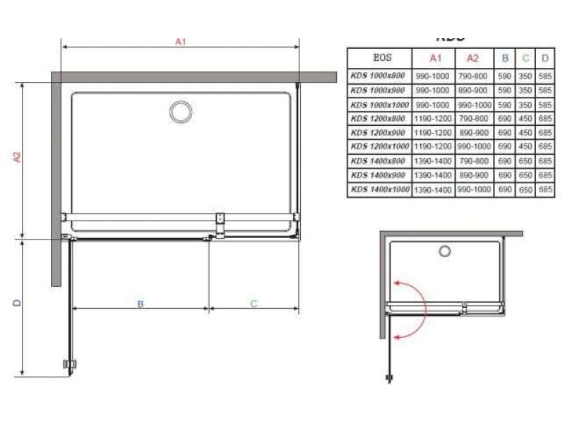 Купить Душевой уголок Radaway EOS KDS 140L/Rx100, 100 х 140 х 197 см, стекло прозрачное