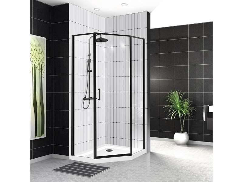 Купить Душевой уголок BelBagno Uno-195, 90 х 90 х 195 см, профиль черный матовый, стекло прозрачное, UNO-195-P-1-90-C-NERO