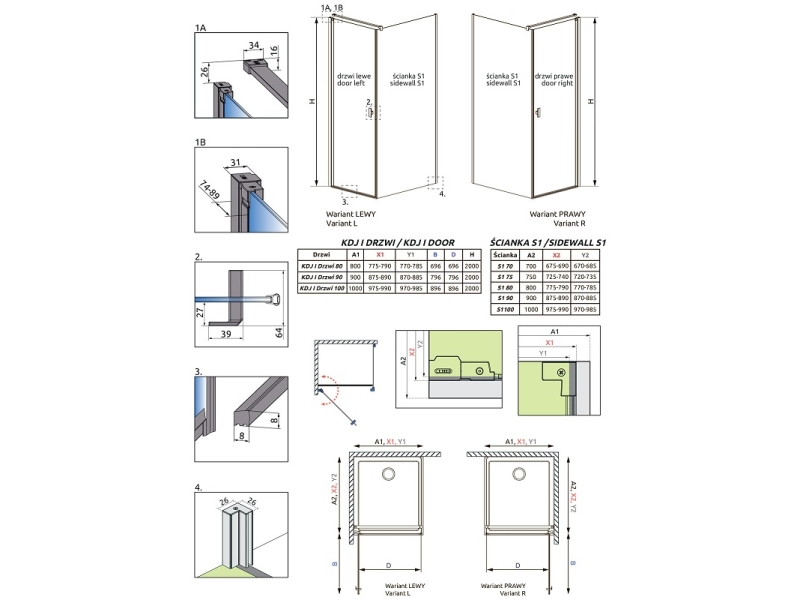 Купить Душевой уголок Radaway Nes Black KDJ I, 90 x 75 см, правая дверь, стекло прозрачное, профиль черный