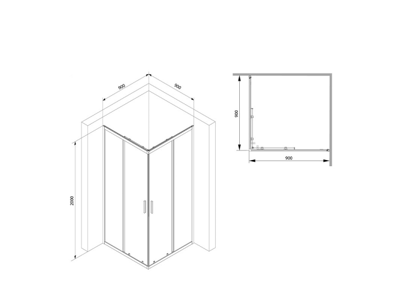 Купить Душевой уголок Gem S Square, 90 x 90 см, высота 200 см, стекло прозрачное, профиль черный матовый, W93G-403-090BT