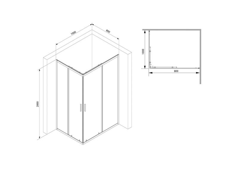 Купить Душевой уголок Gem S Square, 100 x 80 см, высота 200 см, стекло прозрачное, профиль черный матовый, W93G-404-100280-BT