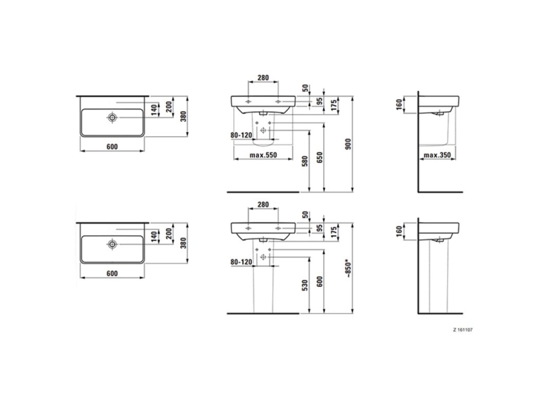 Купить Раковина Laufen Pro S 60 х 38 см, подвесная, цвет белый, 8.1895.9.000.109.1