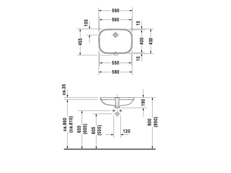 Купить Раковина Duravit D-Code, встраиваемая, 56 х 40 х 19 см, 0338560000