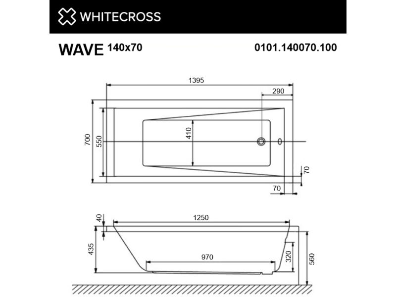 Купить Ванна акриловая Whitecross Wave, 140 х 70 см, увеличенная толщина акрила, усиленная армировка, 0101.140070.100