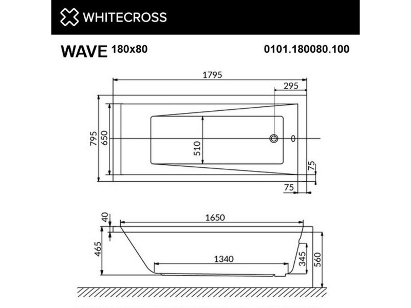 Купить Ванна гидромассажная Whitecross Wave Nano, 180 х 80 см, увеличенная толщина акрила, усиленная армировка, белый/хром, 0101.180080.100.NANO.CR