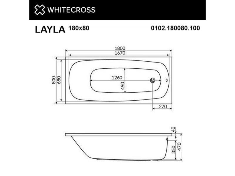 Купить Ванна гидромассажная Whitecross Layla Ultra, 180 х 80 см, увеличенная толщина акрила, усиленная армировка, белый/золото, 0102.180080.100.ULTRA.GL