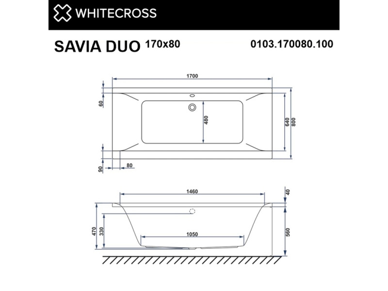 Купить Ванна акриловая Whitecross Savia Duo, 170 х 80 см, увеличенная толщина акрила, усиленная армировка, 0103.170080.100