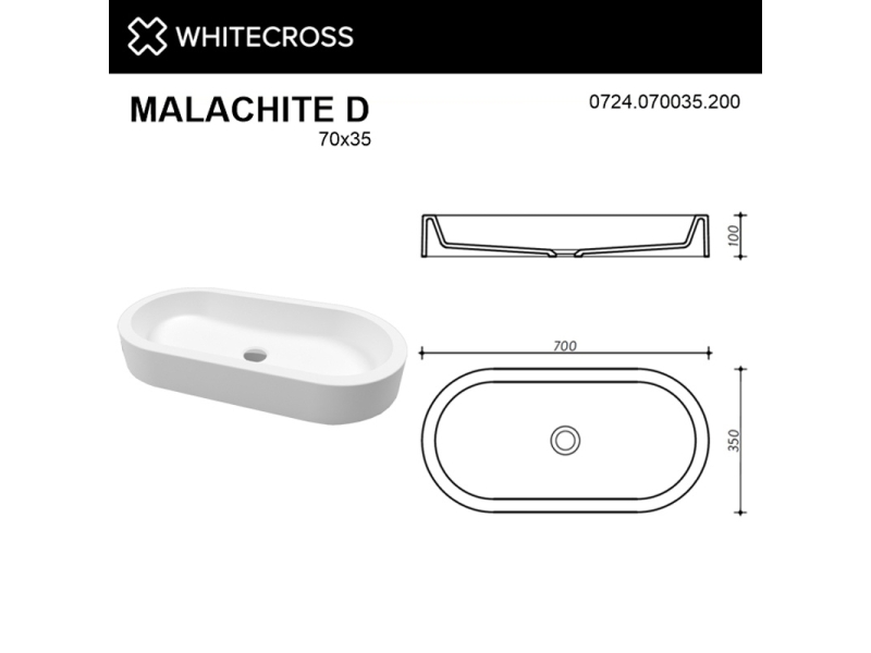 Купить Раковина Whitecross Malachite D, 70 х 35 см, накладная, белая матовая, 0724.070035.200