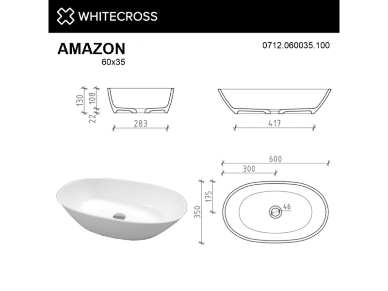 Купить Раковина Whitecross Amazon, 60 х 35 см, накладная, белая, 0712.060035.100