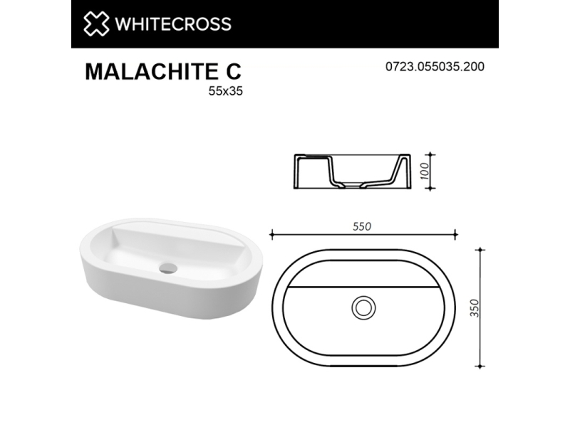 Купить Раковина Whitecross Malachite C, 55 х 35 см, накладная, белая матовая, 0723.055035.200