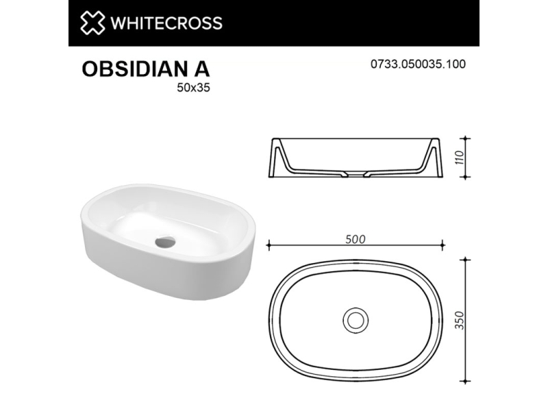 Купить Раковина Whitecross Obsidian A, 50 х 35 см, накладная, белая, 0733.050035.100