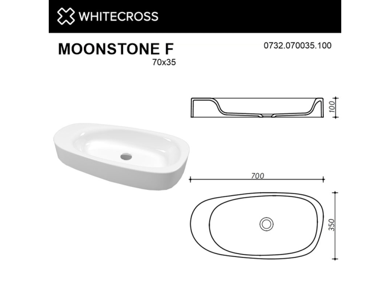 Купить Раковина Whitecross Moonstone F, 70 х 35 см, накладная, белая, 0732.070035.100