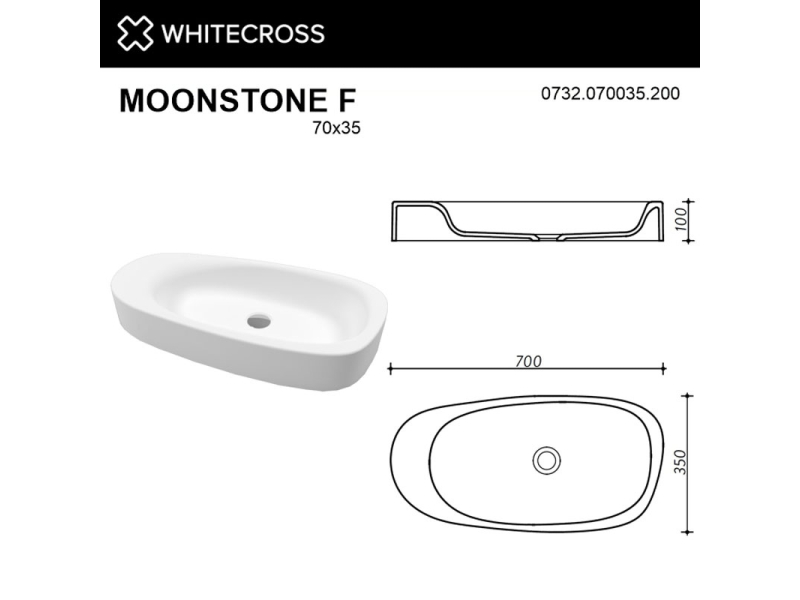 Купить Раковина Whitecross Moonstone F, 70 х 35 см, накладная, белая матовая, 0732.070035.200