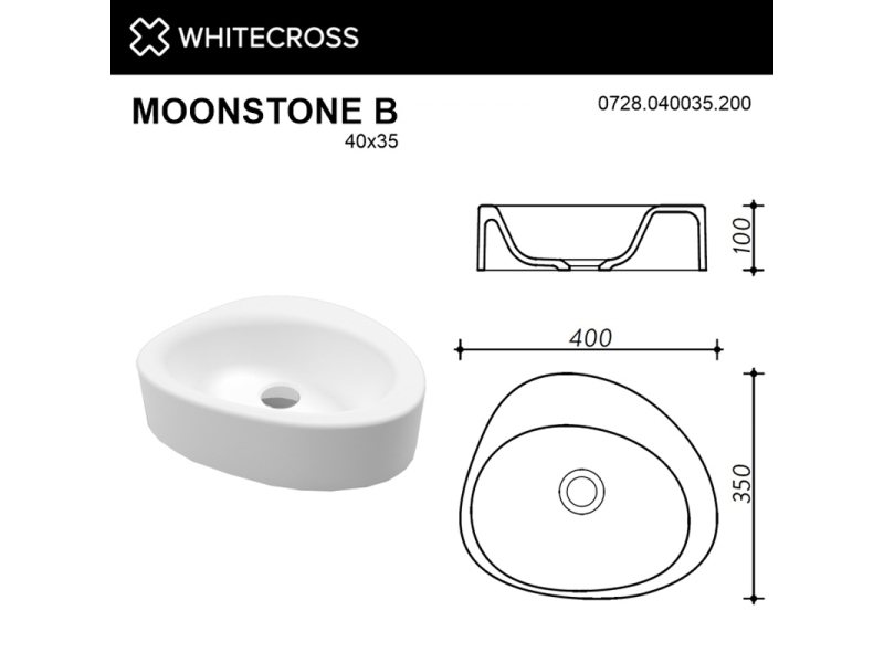 Купить Раковина Whitecross Moonstone B, 40 х 35 см, накладная, белая матовая, 0728.040035.200