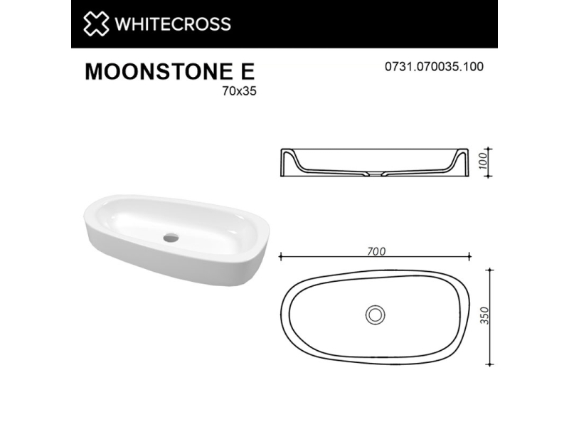 Купить Раковина Whitecross Moonstone E, 70 х 35 см, накладная, белая, 0731.070035.100