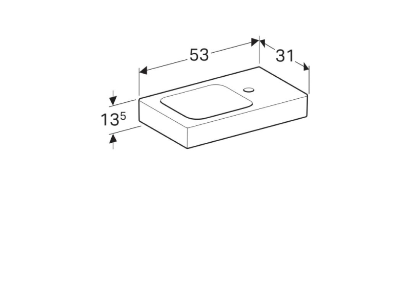 Купить Раковина Geberit iCon 53 х 31 см, с крылом, без перелива, отверстие под смеситель на крыле, белая