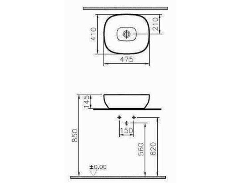 Купить Раковина накладная Vitra Outline 47.5 х 41 см, белая матовая, 5994B401-0016