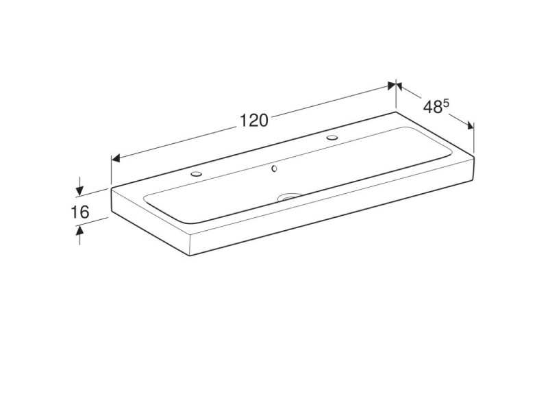 Купить Раковина Geberit iCon 124020000, 120 х 48,5 см, с переливом по центру, 2 отверстия под смесители, белая