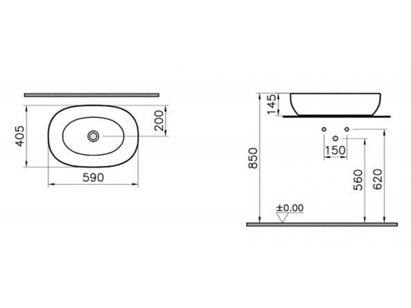 Купить Раковина Vitra Outline 5995B401-0016 накладная цвет - белый матовый 59 х 40.5 х 14.5 см