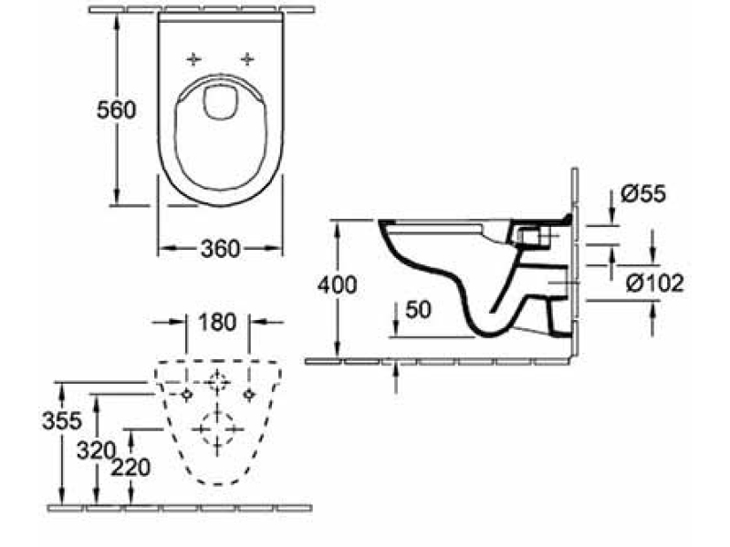 Купить Подвесной безободковый унитаз с сиденьем Soft-Close, Villeroy&Boch O.novo 5660HR01, альпийский белый