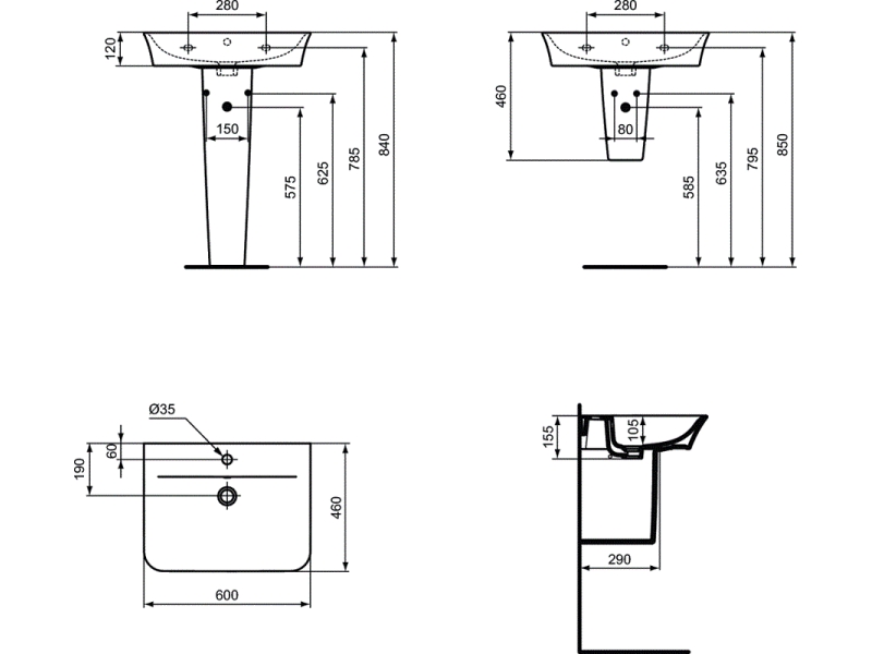 Купить Раковина Ideal Standard Connect Air Curve E035501 60 см